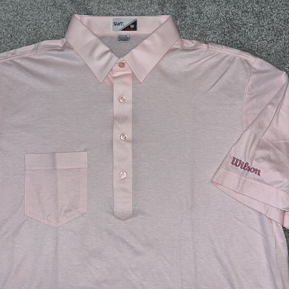 Vintage New Wilson Staff logo Light Pink pocket polo golf retro shirt XL men’s